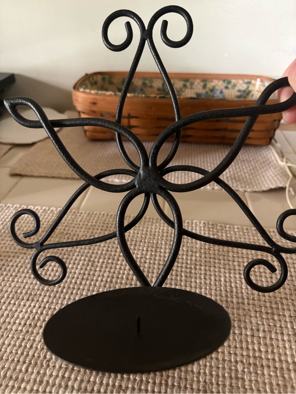 Decorative Black Metal Candle Holder - Elegant Scroll Design
